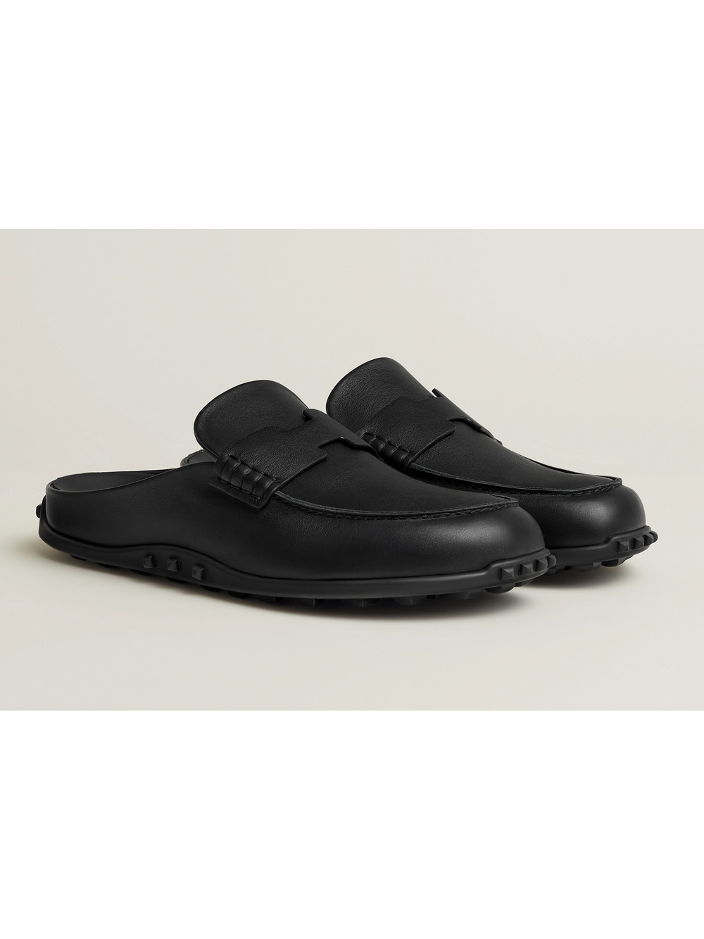 Hermes Mix Mule Black Calfskin Leather H Logo Slide Mule Slip On Clog Flat 44 11